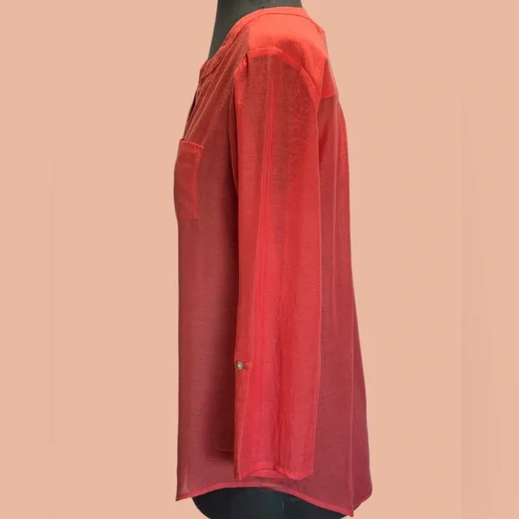 Express Vibrant Coral Blouse with Button Detail - Picture 2 of 6